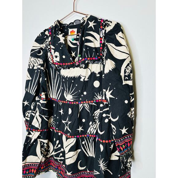 FARM RIO Black White Printed Cerrado Sky Mini Dress Size Small - Picture 16 of 16